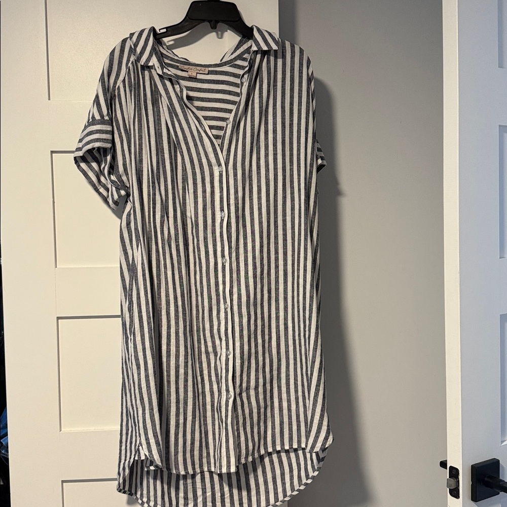Striped Button-Up Shirt Dress